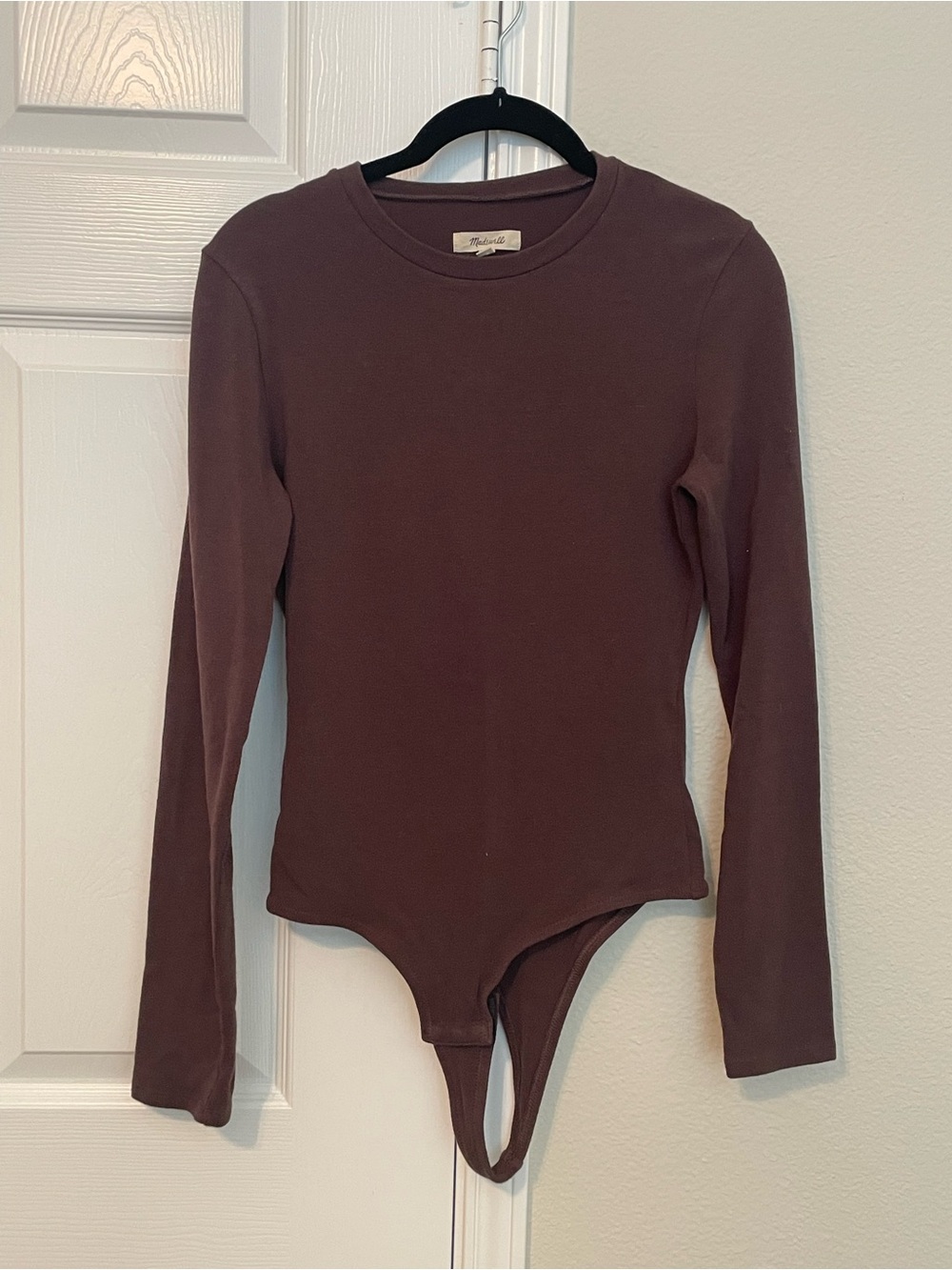 Madewell Knit Bodysuit Scoop Neck Long Sleeve in Chocolate Brown
